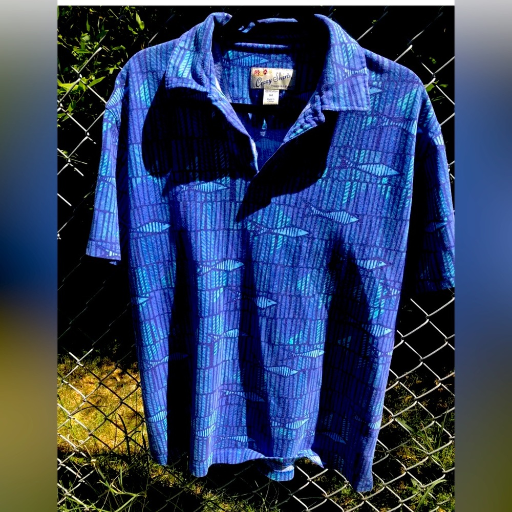 Crazy Shirt Short sleeve polo Blue Fish - Vintage Hawaii shirt  Size: M